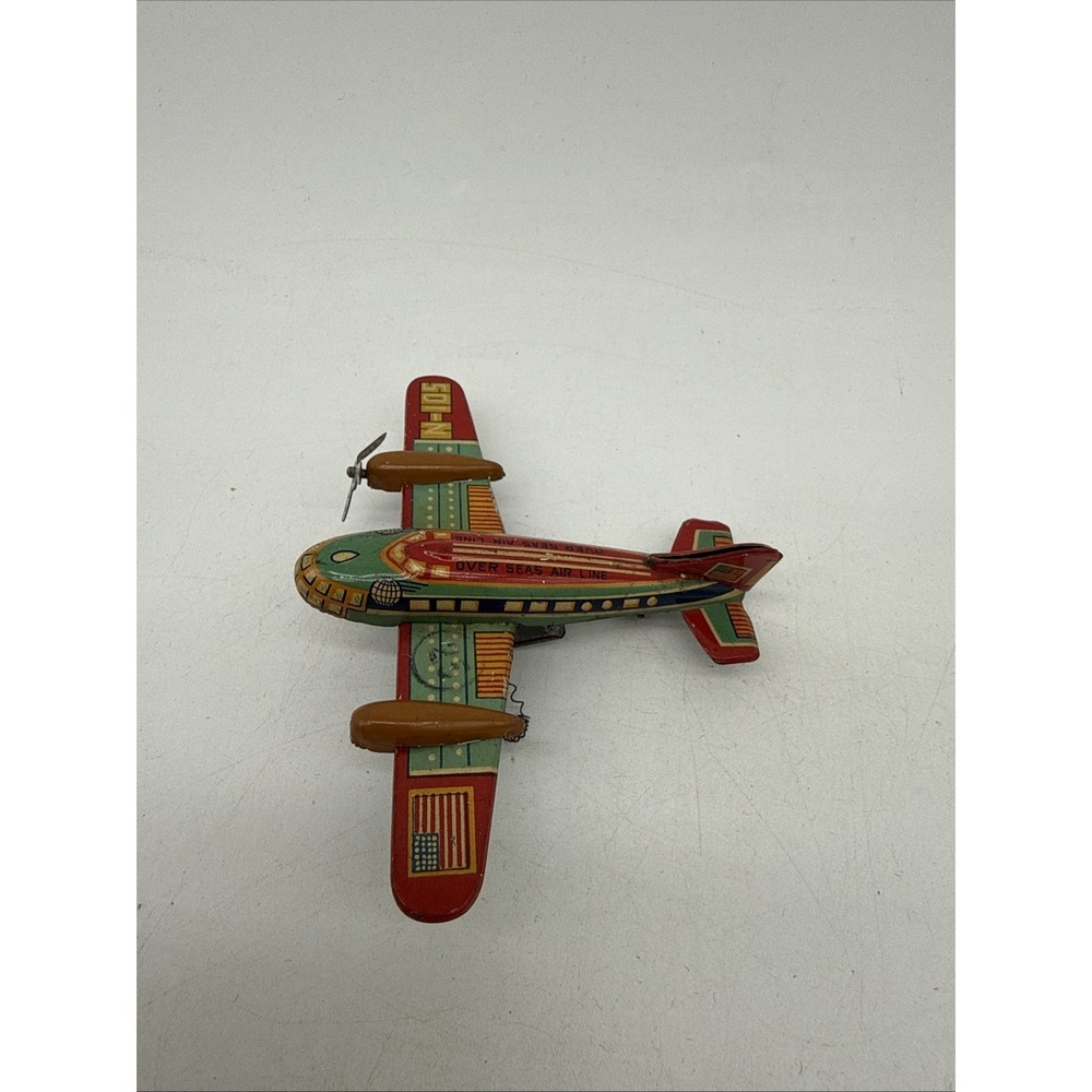 Vintage Japan Tin Litho Toy Airplane Wind Up Mechanism Missing 1 Propeller - Picture 2 of 10